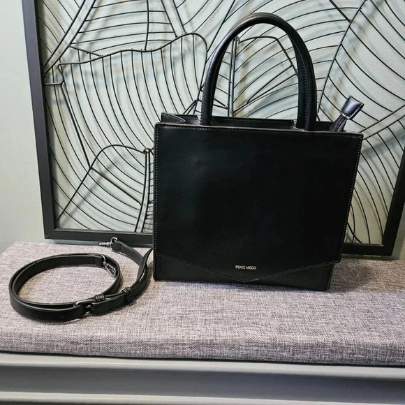 Pixie Mood | Caitlin Mini Tote Black Vegan Leather - Crossbody Shoulder Strap - Picture 11 of 11